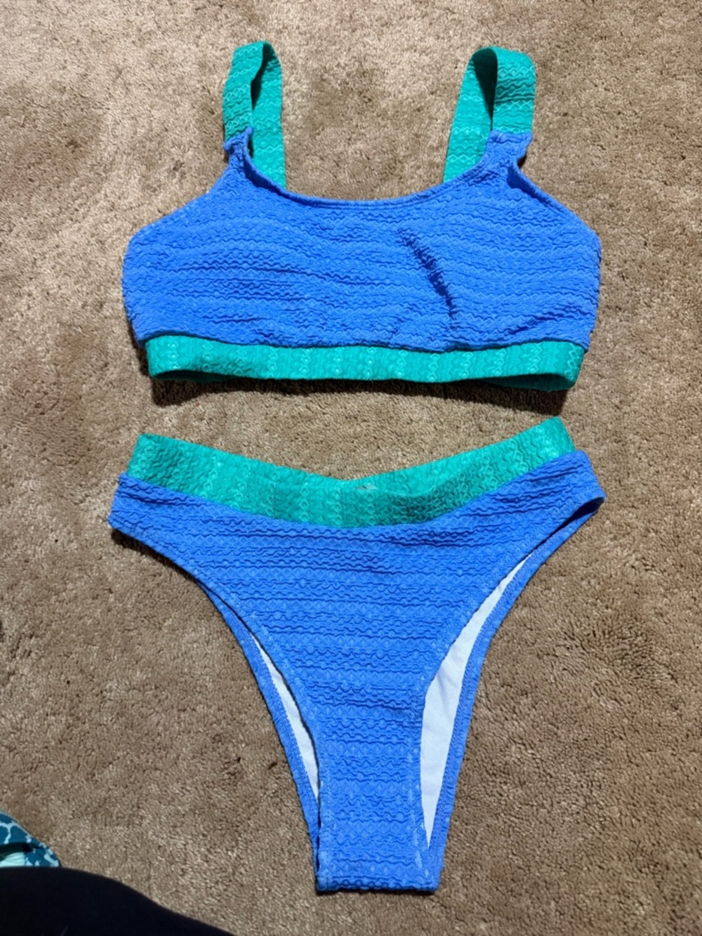 Textured Blue & Teal Two-Piece Bikini Set